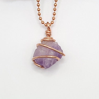 Raw Amethyst Crystal Necklace in Copper