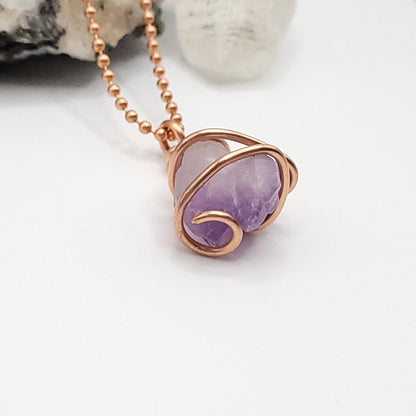 Raw Amethyst Crystal Necklace in Copper