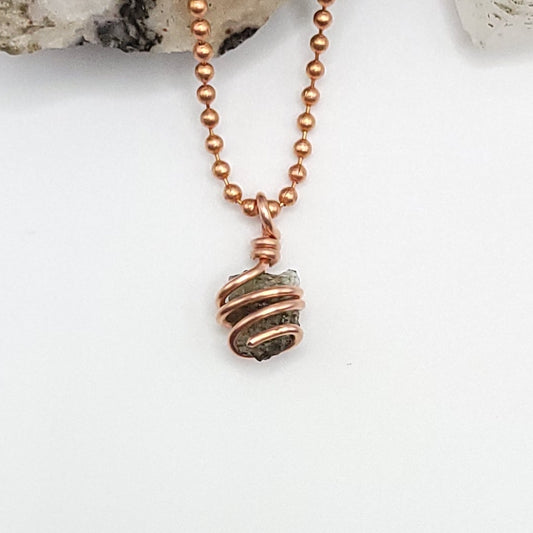 Raw Moldavite Crystal Necklace in Copper