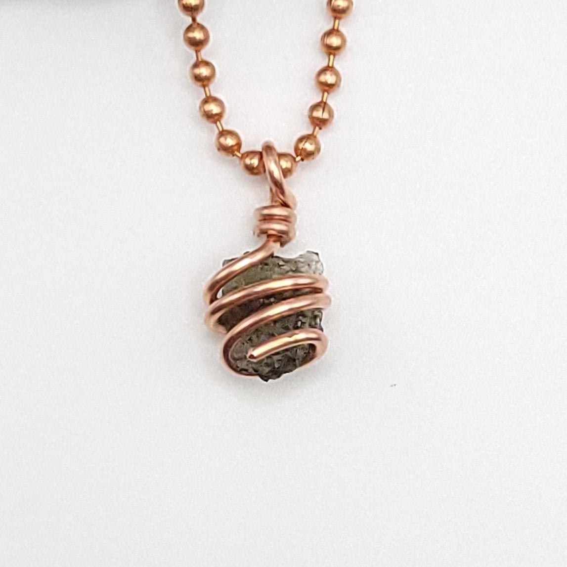 Raw Moldavite Crystal Necklace in Copper