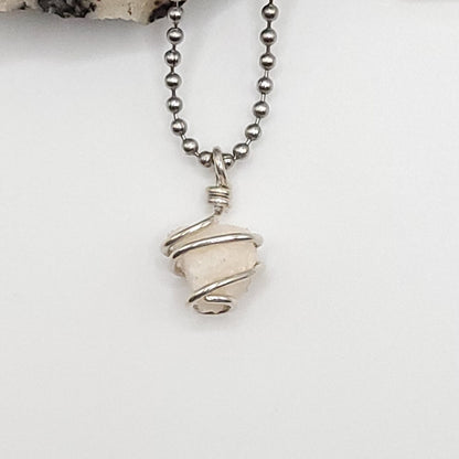 Raw Petalite Crystal Necklace in Silver Wire