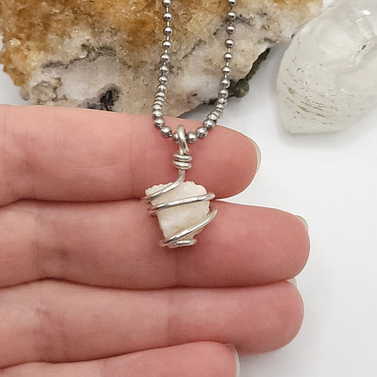 Raw Petalite Crystal Necklace in Silver Wire