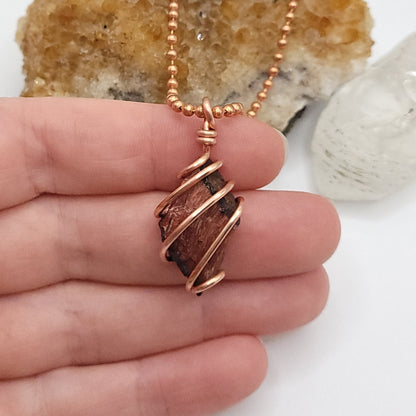 Raw Red Tiger's Eye Crystal Necklace in Copper