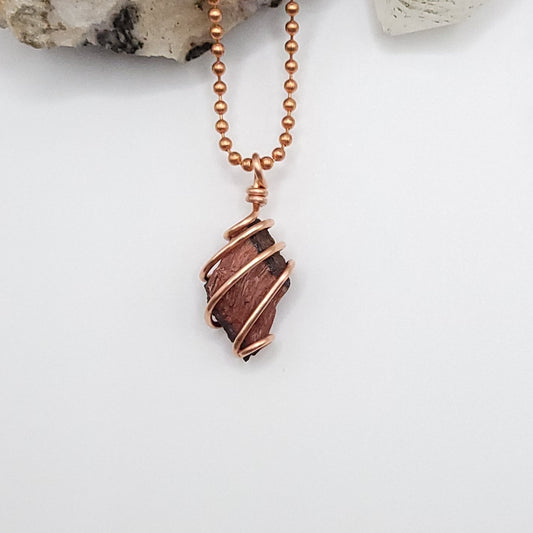 Raw Red Tiger's Eye Crystal Necklace in Copper