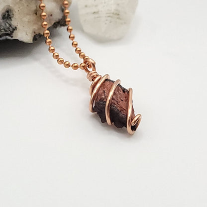 Raw Red Tiger's Eye Crystal Necklace in Copper