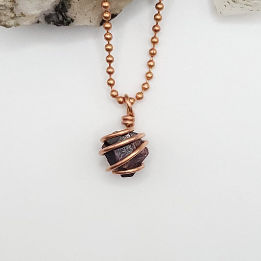 Raw Garnet Crystal Necklace in Copper Wire