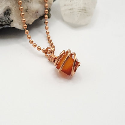 Carnelian Crystal Cube Necklace in Copper