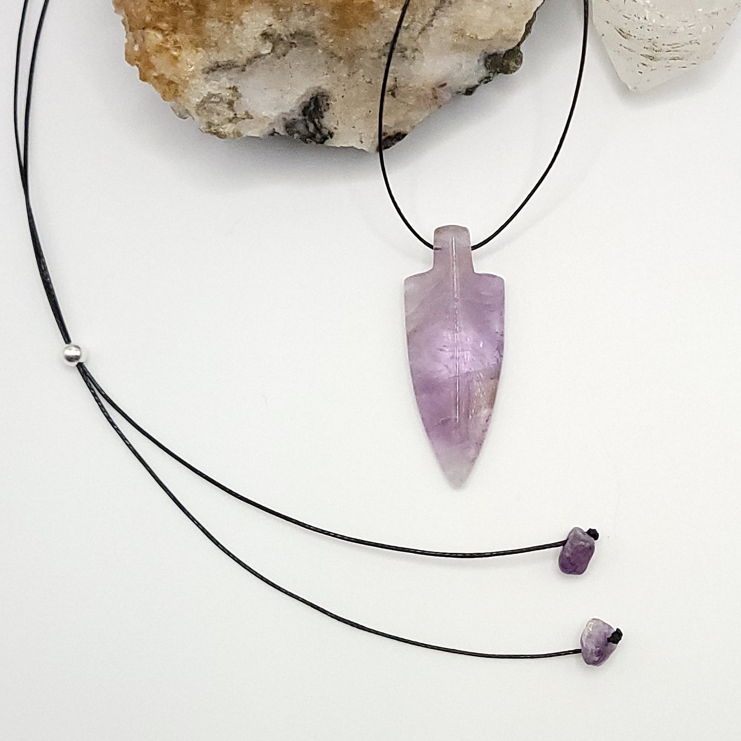 Adjustable Amethyst Crystal Arrowhead Necklace