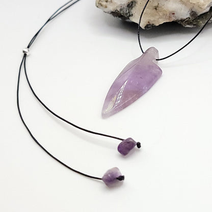 Adjustable Amethyst Crystal Arrowhead Necklace