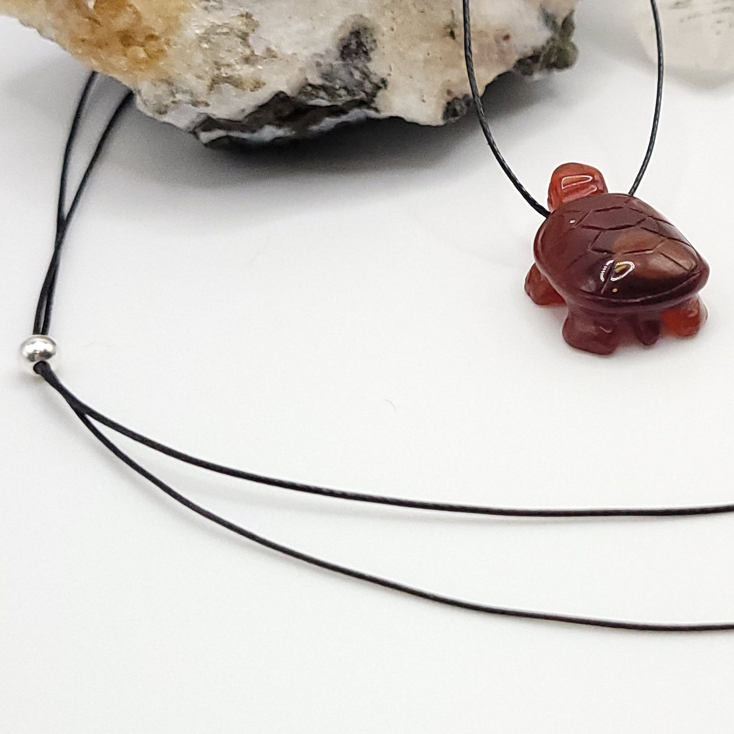 Adjustable Carnelian Crystal Turtle Necklace