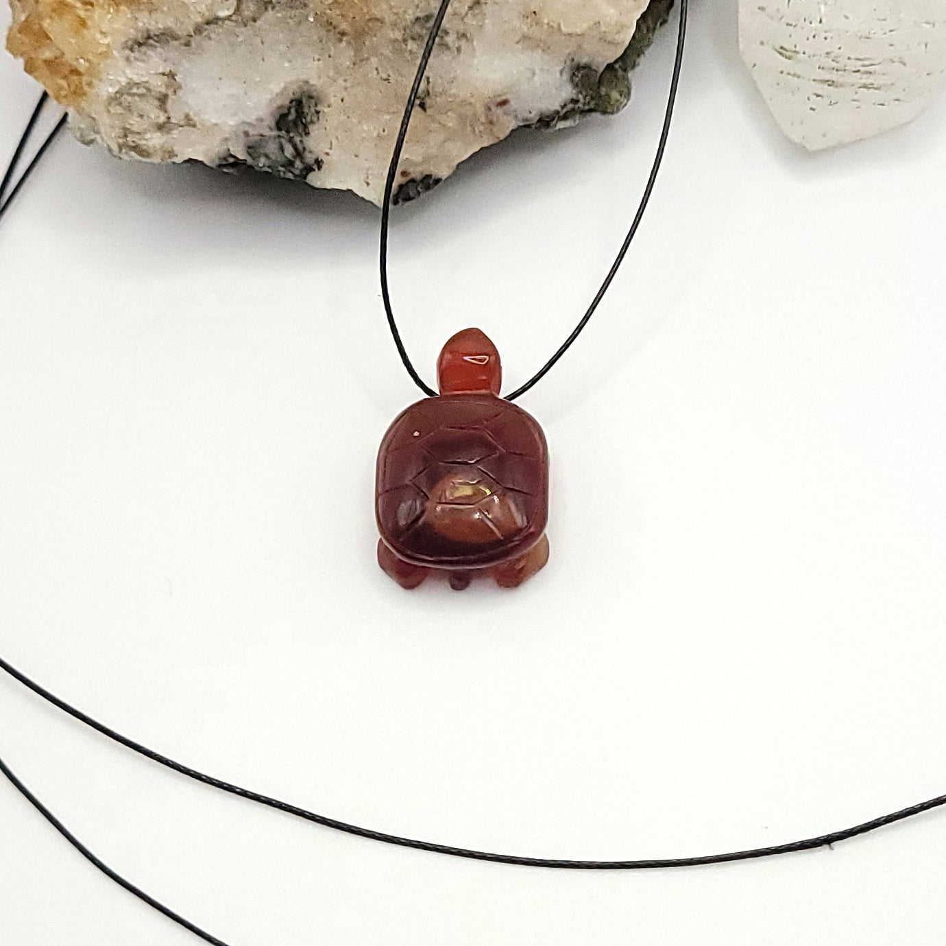 Adjustable Carnelian Crystal Turtle Necklace