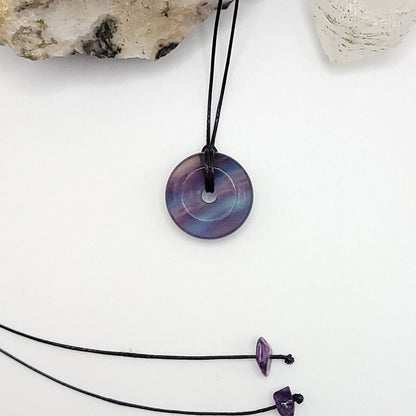 Adjustable Rainbow Fluorite Crystal Donut Necklace