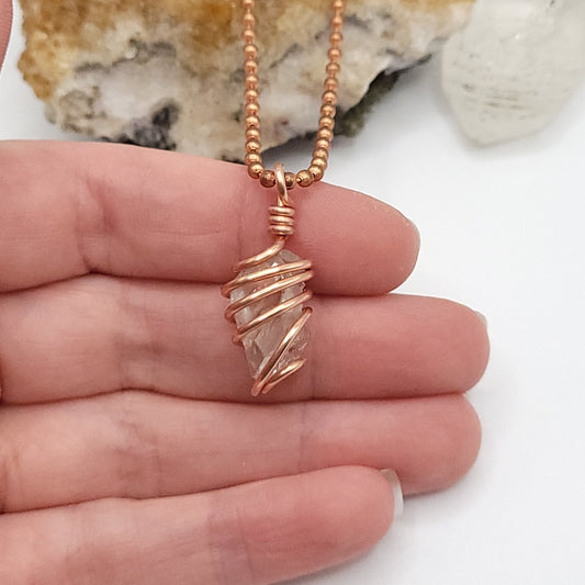 Raw Prasiolite Crystal Necklace in Copper Wire