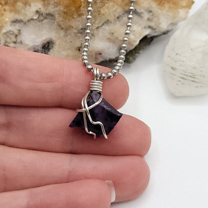 Raw Sugilite Crystal Necklace in Silver