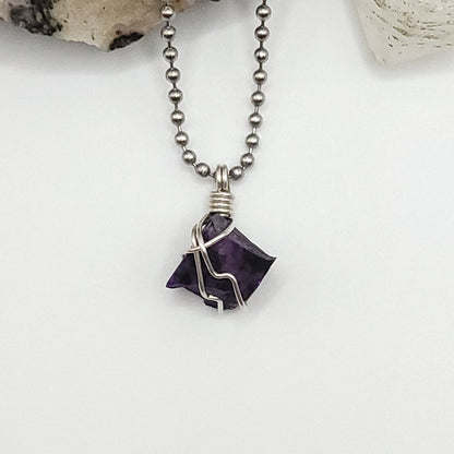 Raw Sugilite Crystal Necklace in Silver