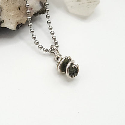 Raw Moldavite Crystal Necklace in Silver