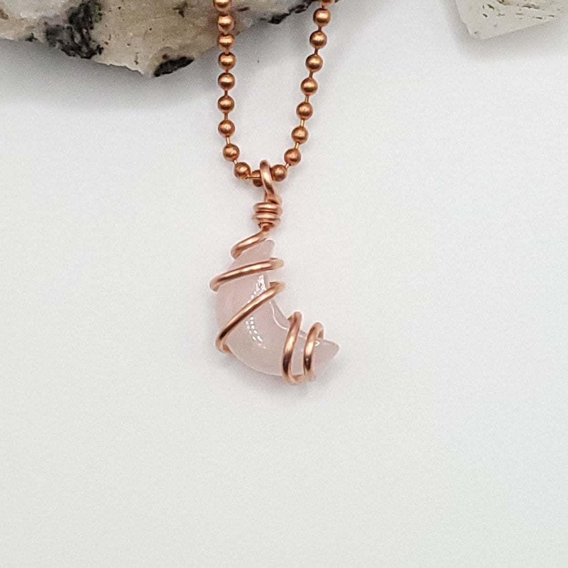 Rose Quartz Moon Crystal Necklace in Copper