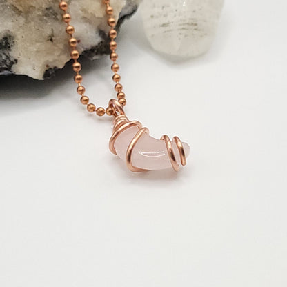 Rose Quartz Moon Crystal Necklace in Copper