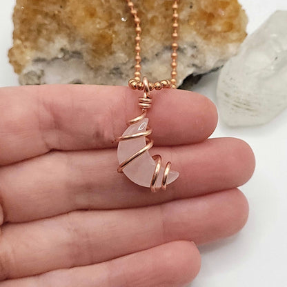 Rose Quartz Moon Crystal Necklace in Copper