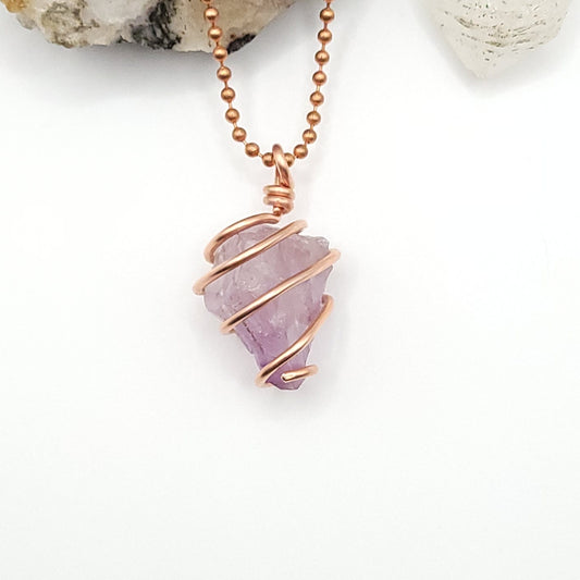 Raw Amethyst Crystal Necklace in Copper