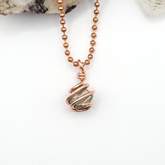 Raw Pyrite Crystal Necklace in Copper