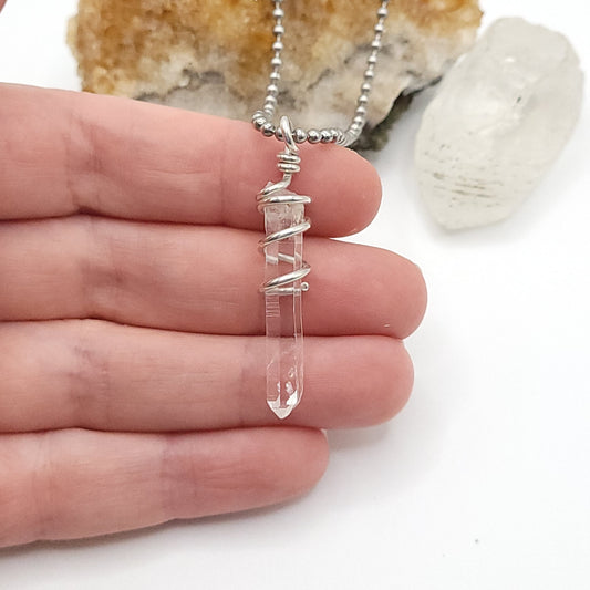 Colombian Lemurian Crystal Necklace in Silver Wire