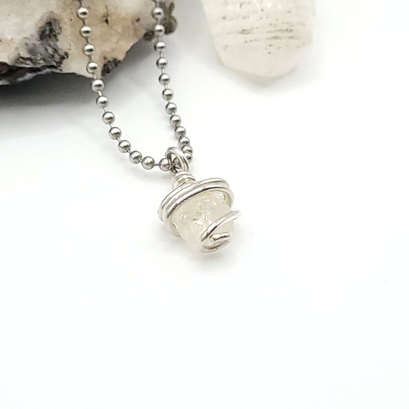 Raw Phenakite Crystal Necklace in Silver