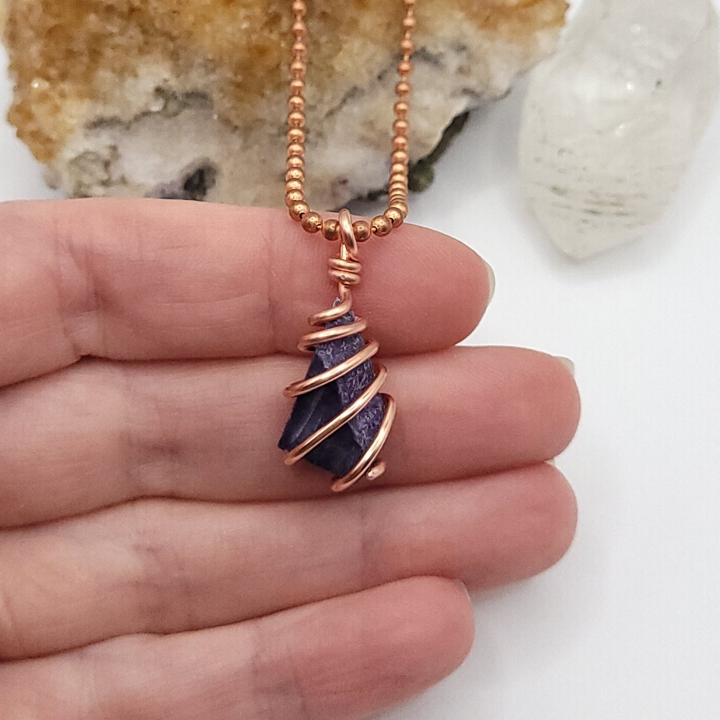 Raw Sugilite Crystal Necklace in Copper