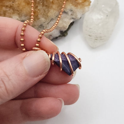 Raw Sugilite Crystal Necklace in Copper