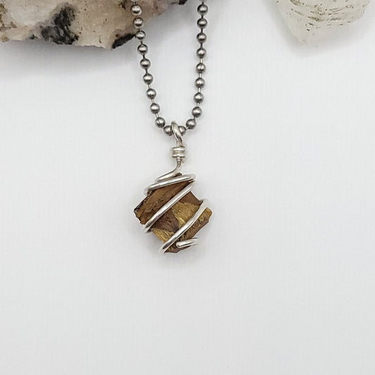 Raw Tiger's Eye Crystal Necklace in Silver Wire