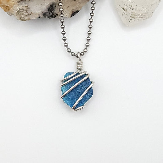 Raw Shattuckite & Chrysocolla Crystal Necklace in Silver