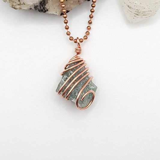 Raw Green Aventurine Crystal Necklace in Copper