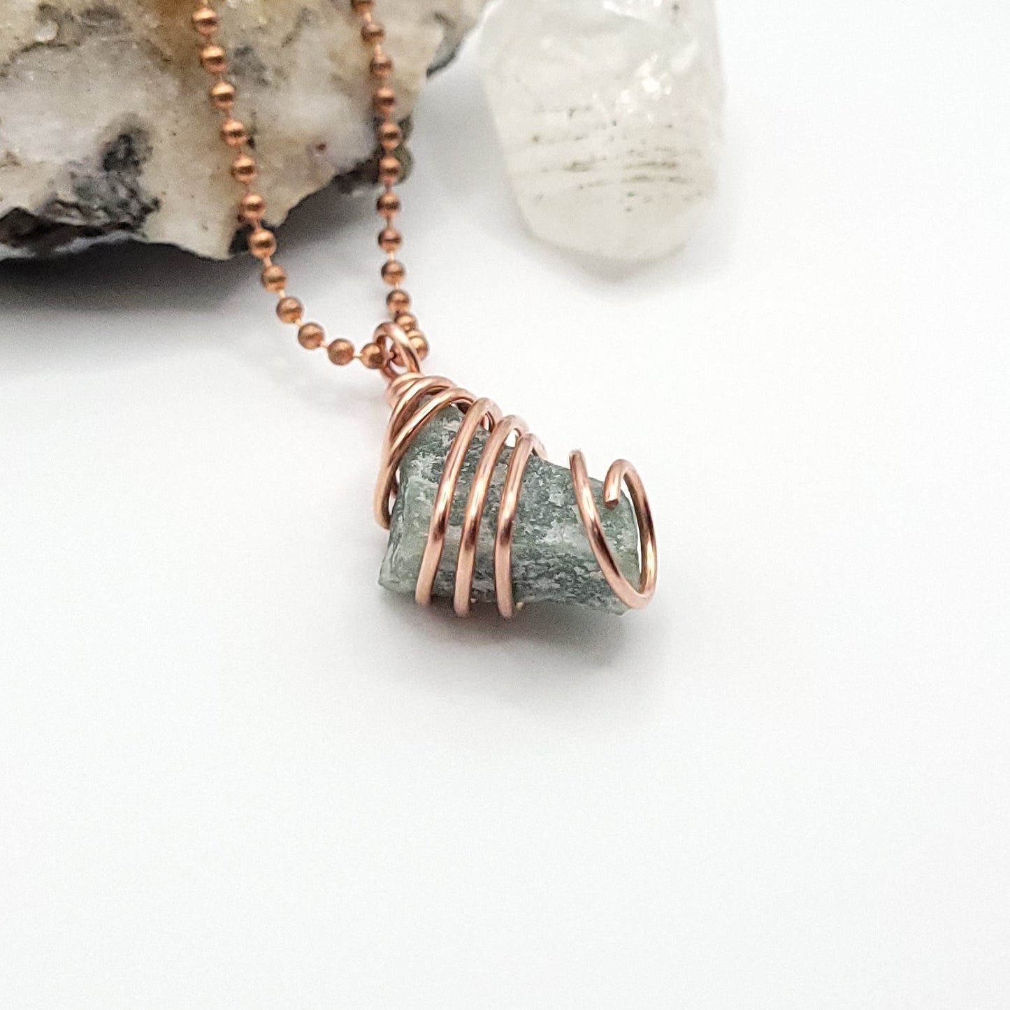 Raw Green Aventurine Crystal Necklace in Copper