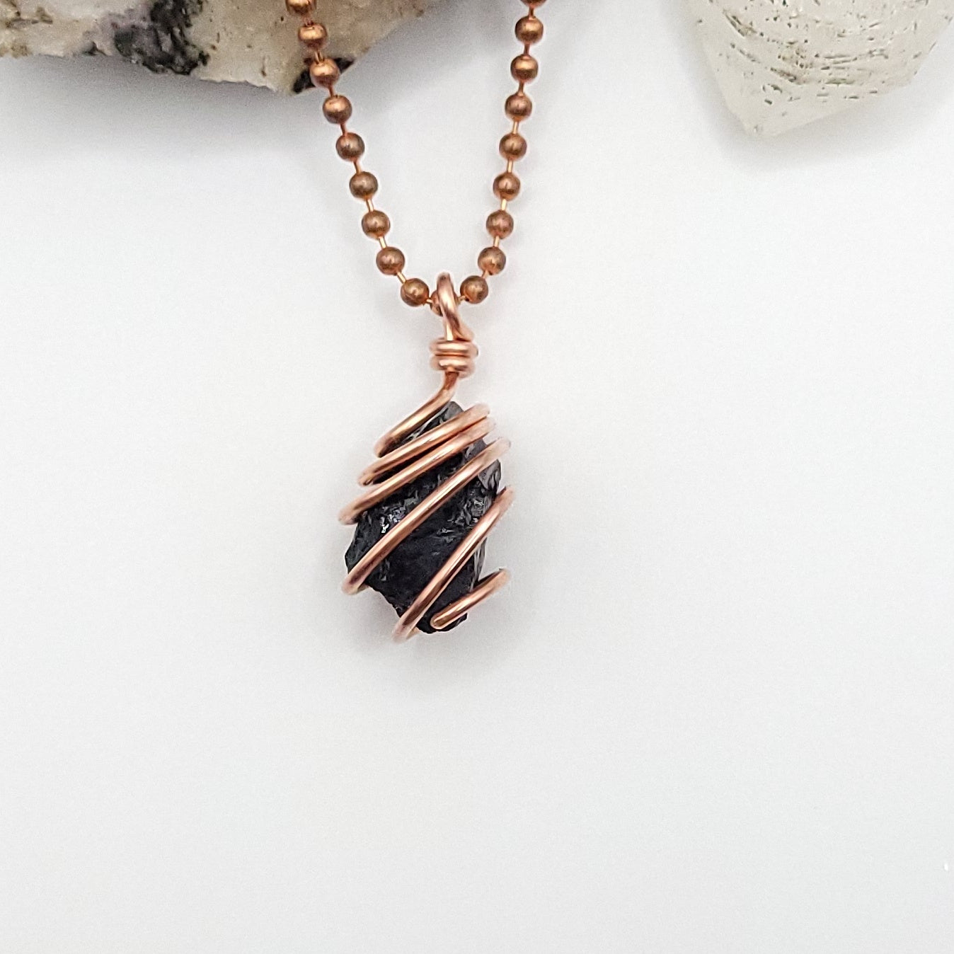 Raw Black Tourmaline Crystal Necklace in Copper