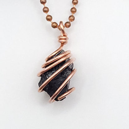 Raw Black Tourmaline Crystal Necklace in Copper