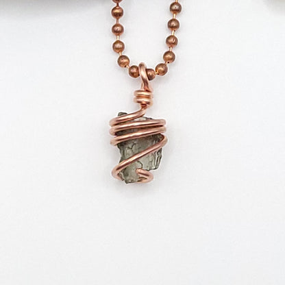 Raw Moldavite Crystal Necklace in Copper