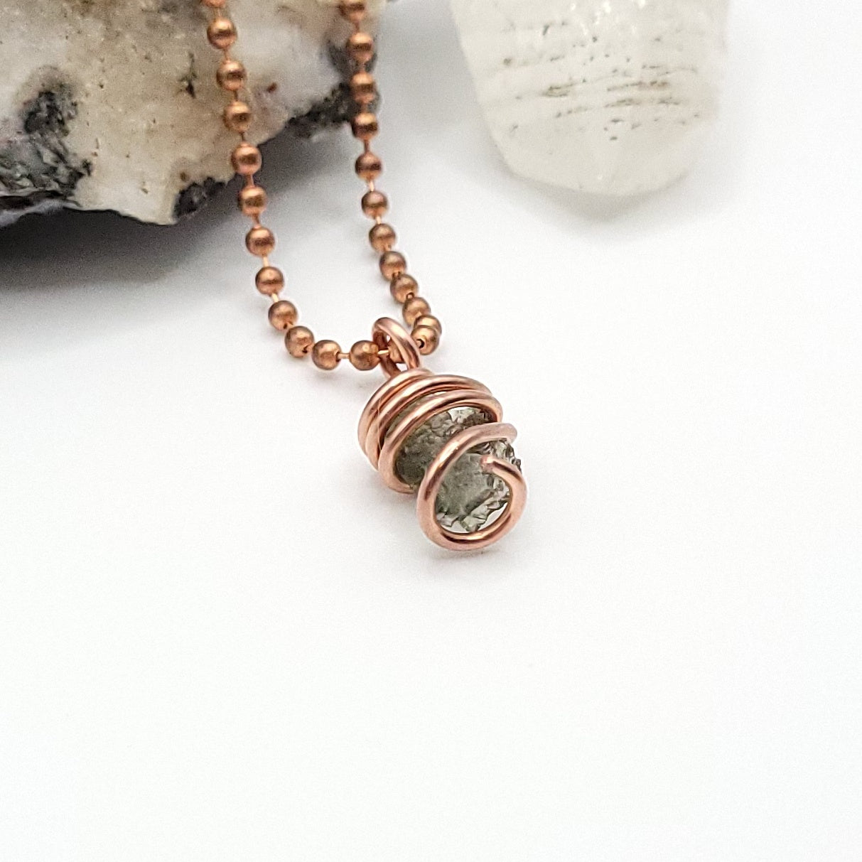 Raw Moldavite Crystal Necklace in Copper