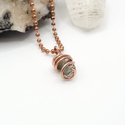 Raw Moldavite Crystal Necklace in Copper