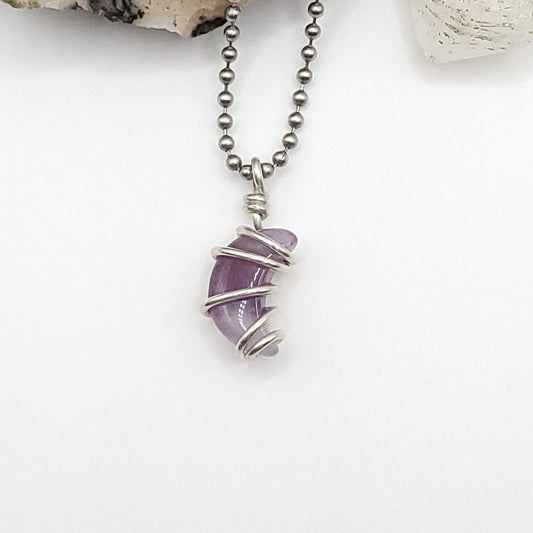 Amethyst Moon Crystal Necklace in Silver