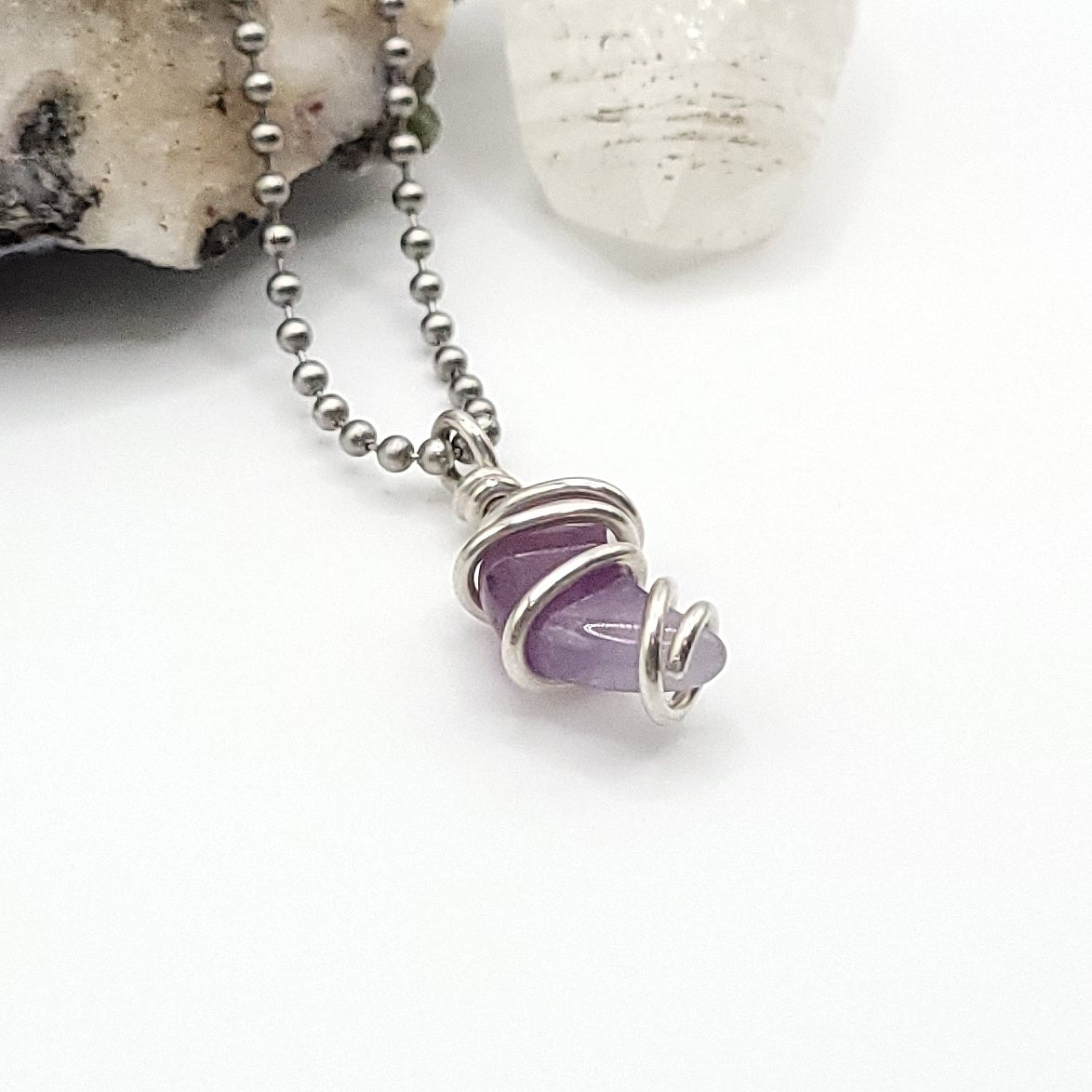 Amethyst Moon Crystal Necklace in Silver