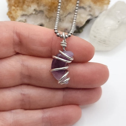 Amethyst Moon Crystal Necklace in Silver