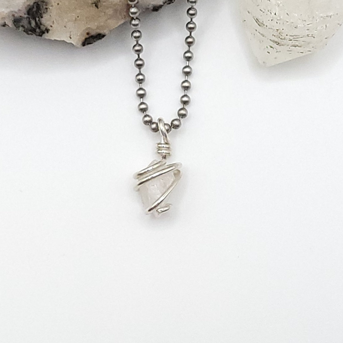 Raw Phenakite Crystal Necklace in Silver