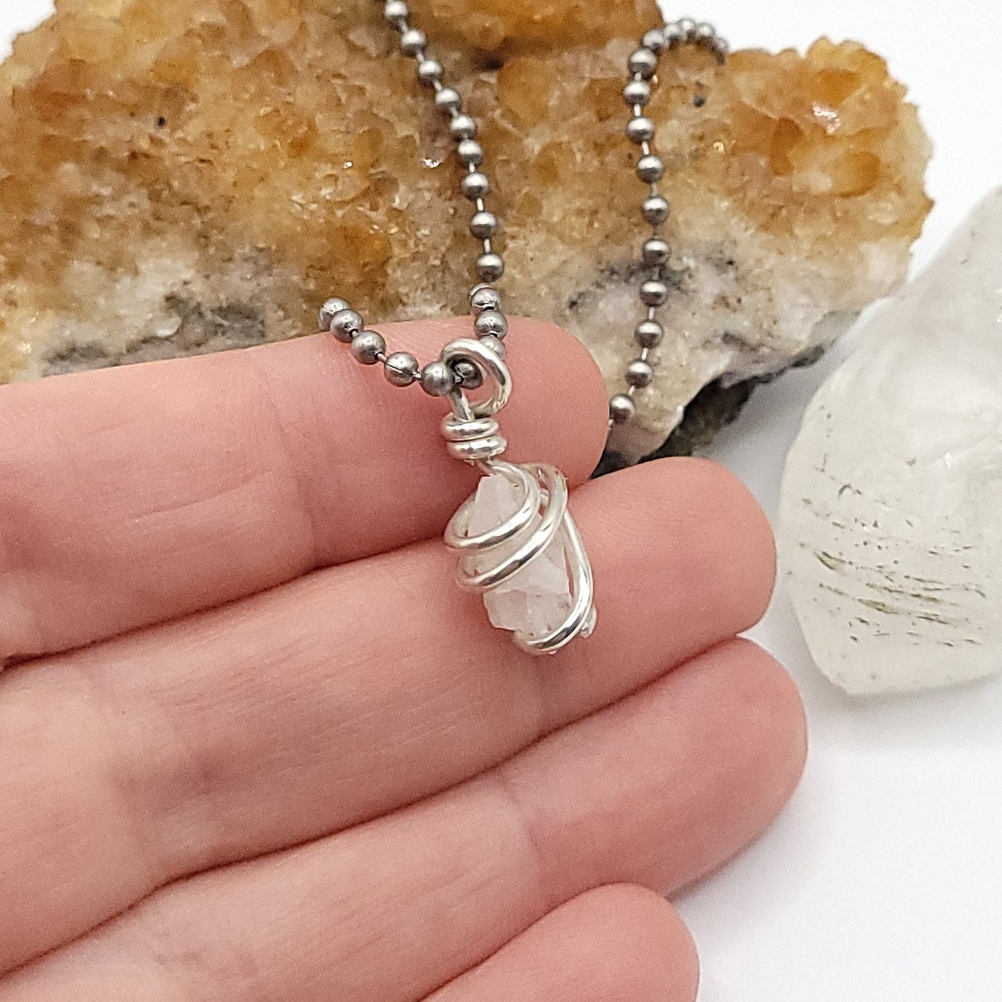 Raw Phenakite Crystal Necklace in Silver