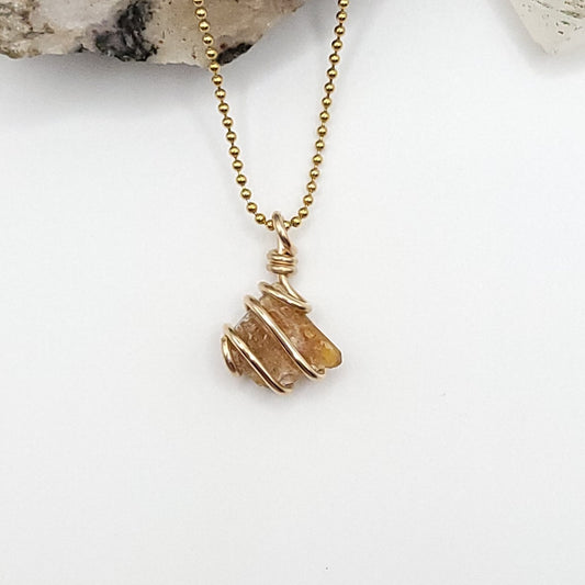 Raw Orange Kyanite Crystal Necklace in Gold