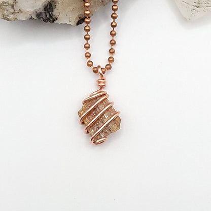 Raw Orange Kyanite Crystal Necklace in Copper