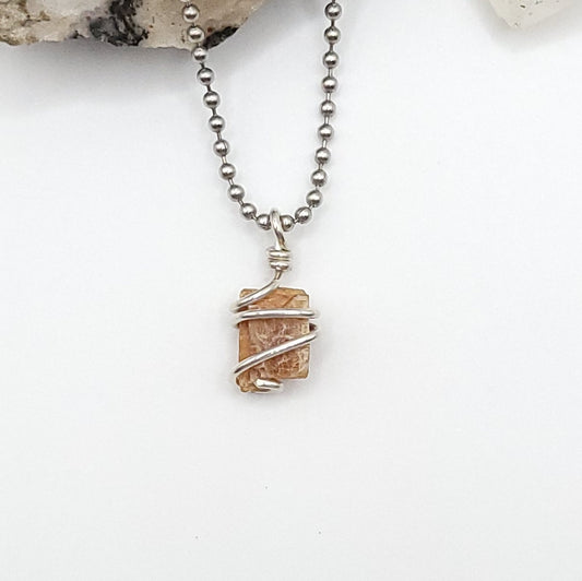 Raw Orange Kyanite Crystal Necklace in Silver