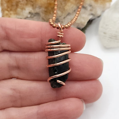 Raw Diopside Crystal Necklace in Copper