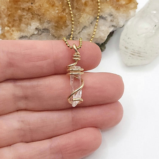 Raw Danburite Crystal Necklace in Gold