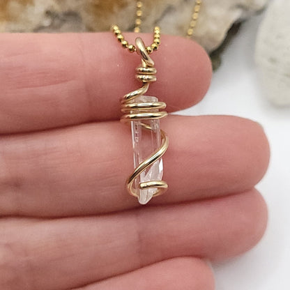 Raw Danburite Crystal Necklace in Gold