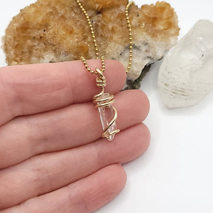 Raw Danburite Crystal Necklace in Gold